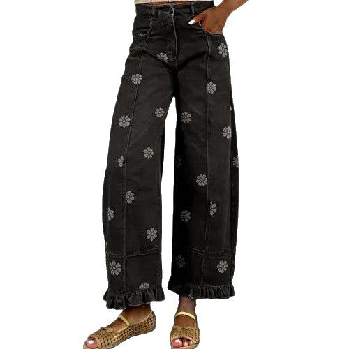 Blumenprint Wide-Leg Hose im Vintage-Stil
