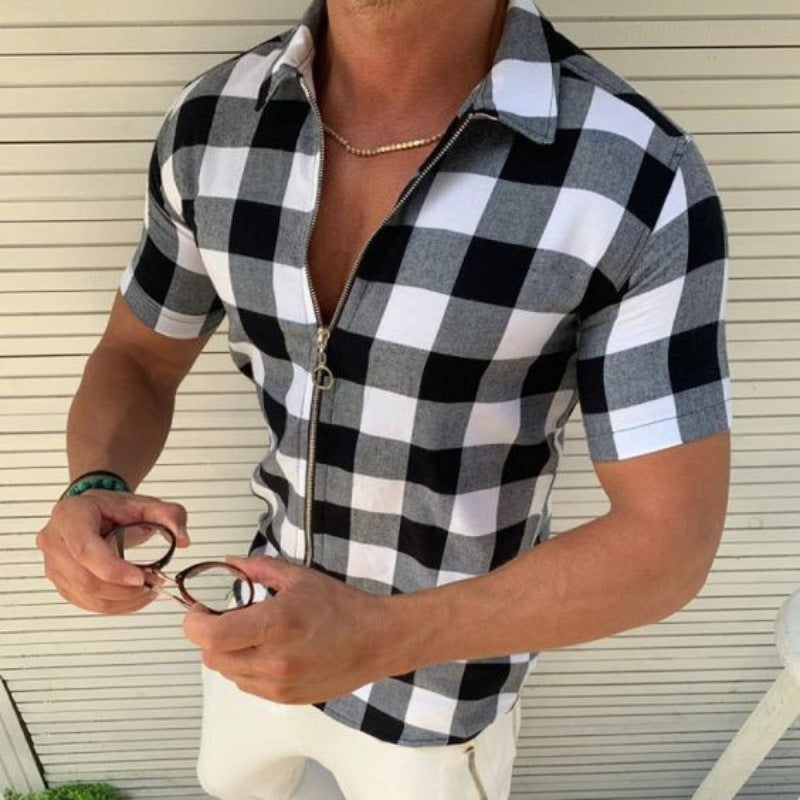 Plaid T-Shirt mit Reissverschluss für Herren