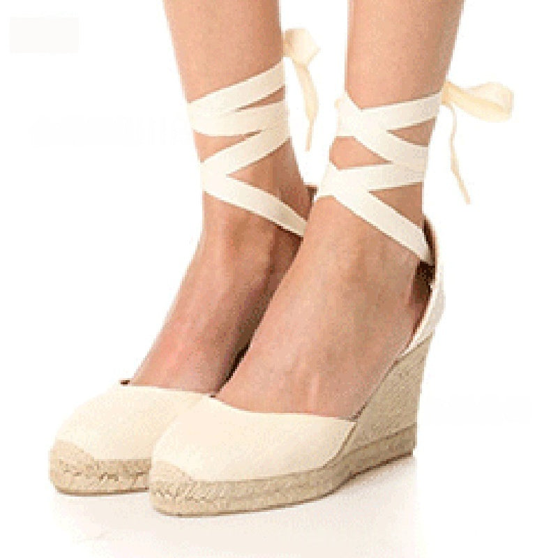 Jute Keilabsatz-Sandalen für Damen