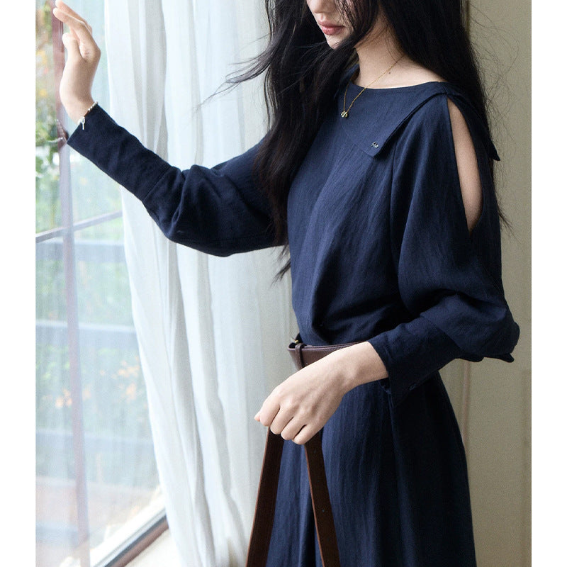 Navy-blauer Drapierter Maxi-Rock – Bild 2 | LuxeStyle