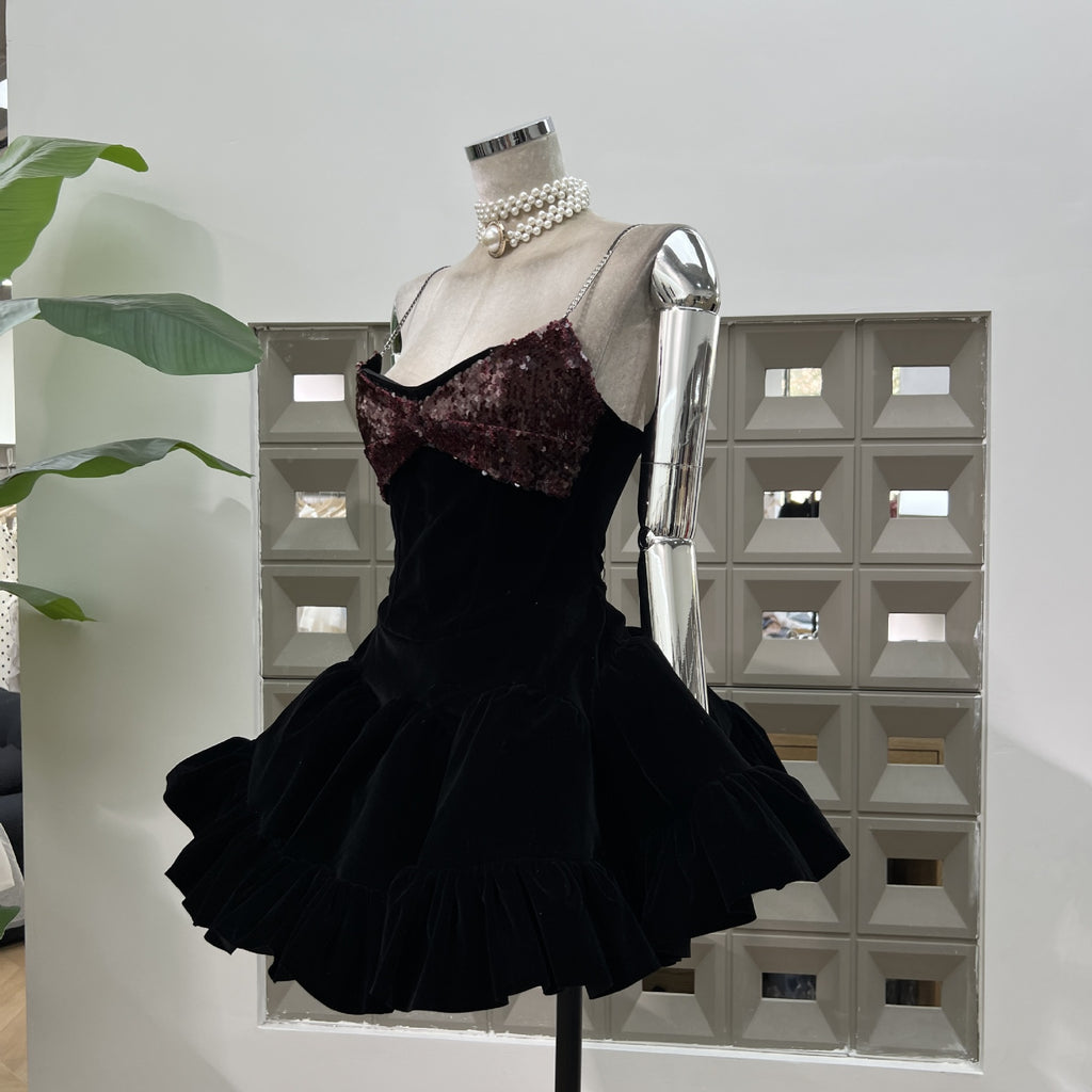 Samt-Patchwork A-Linien-Kleid – Bild 5 | LuxeStyle