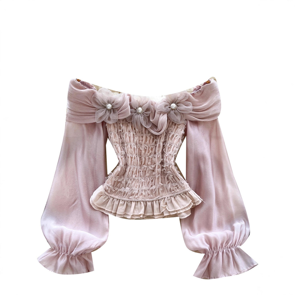 Off-Shoulder-Bluse mit Blumenmotiv