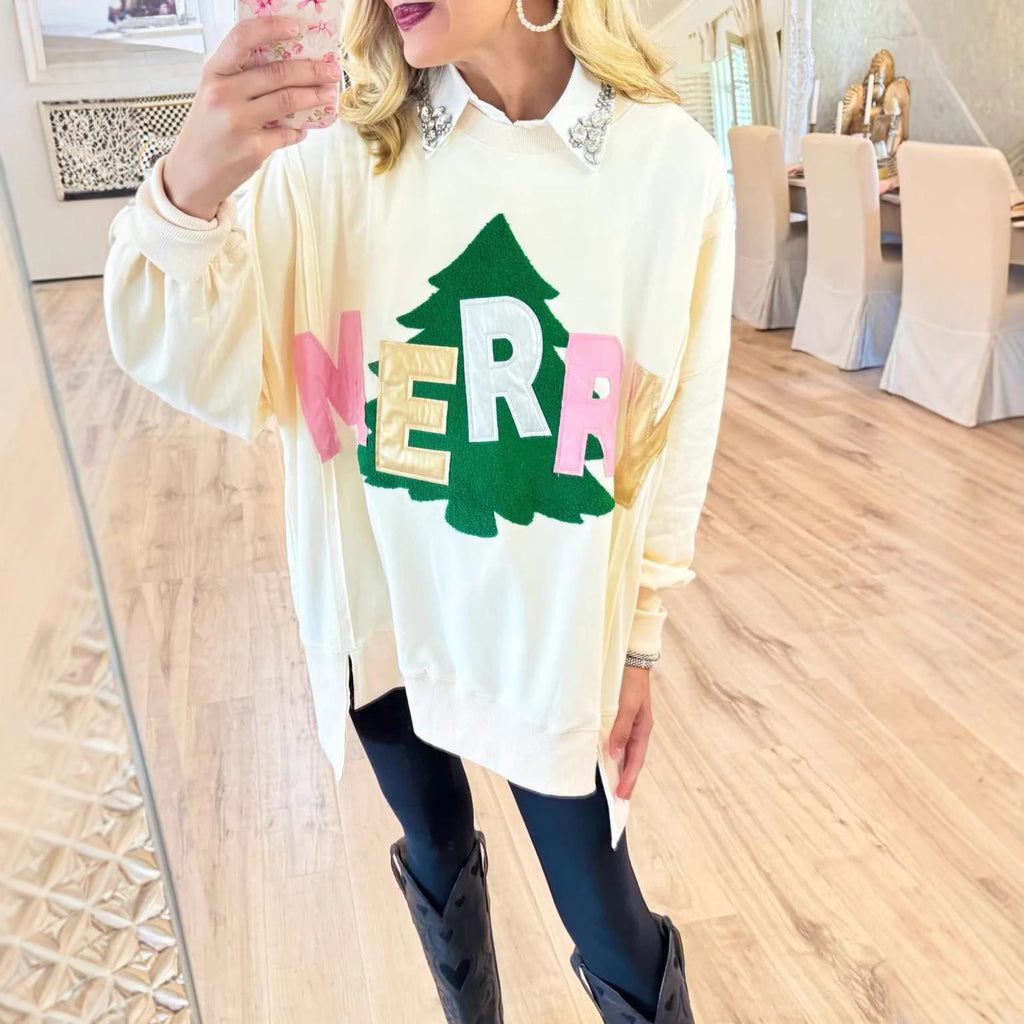 Gemusterter weiter Strickpullover mit Rundhals