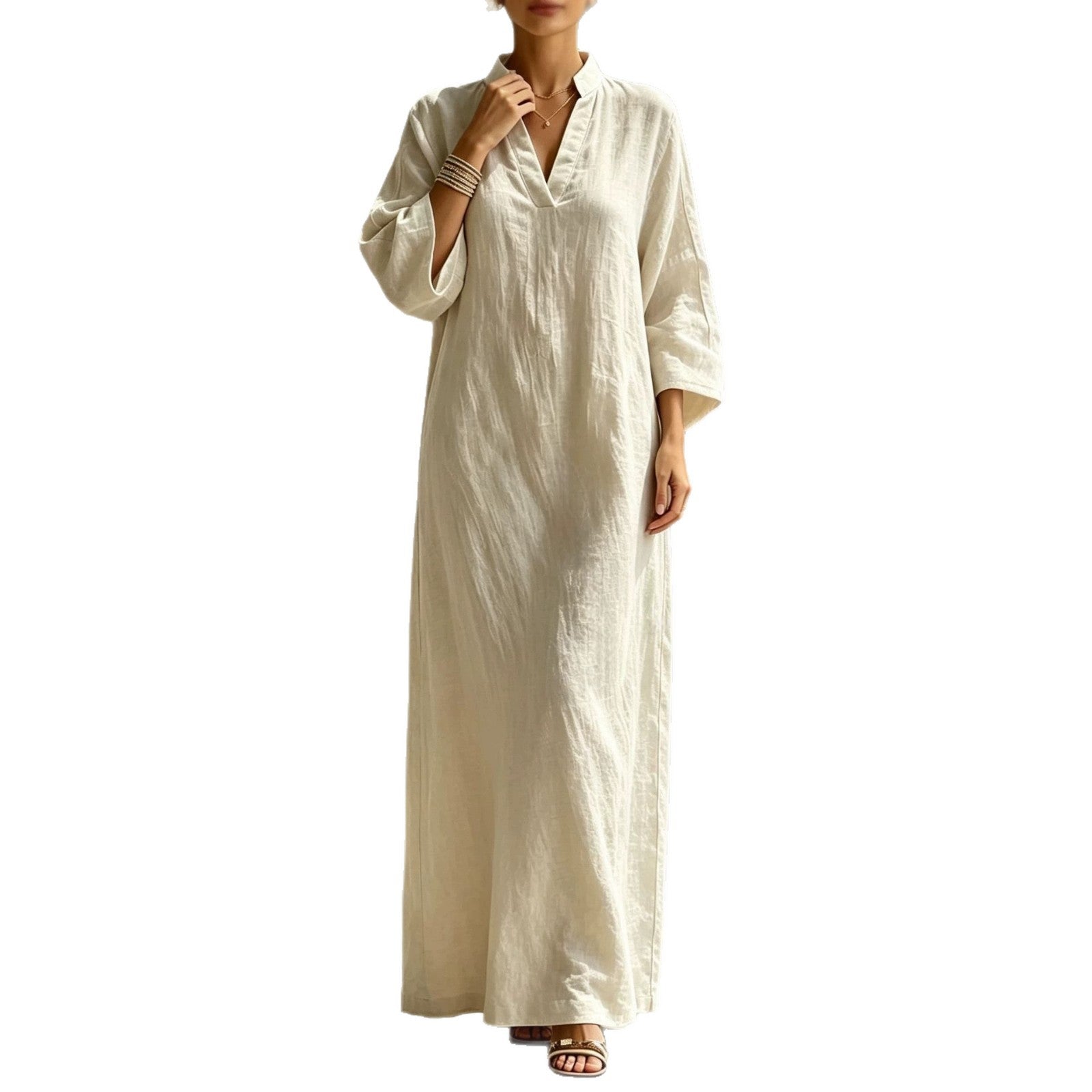 Stehkragen-Kleid mit 3/4-Ärmeln