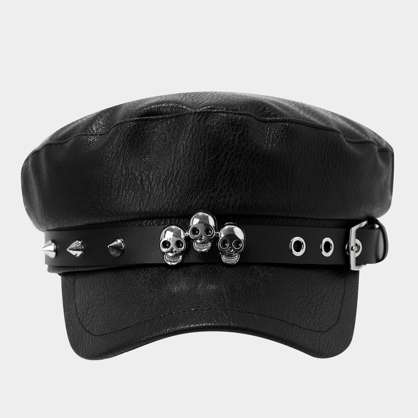 PU-Leder Newsboy Cap mit Totenkopf-Nieten