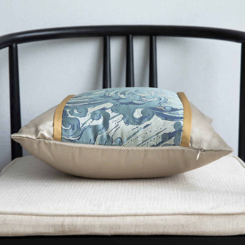 Blauer Satin Jacquard Kissenbezug