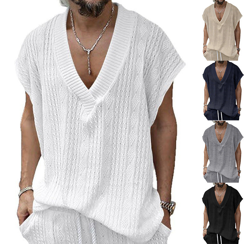 Ärmelloses Jacquard V-Shirt für Herren