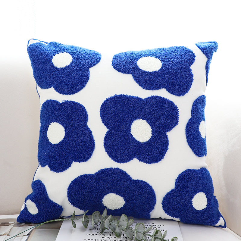 Rheinblaues Blumen Kissenbezug mit Stickerei