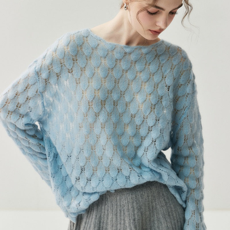Cashmere-Pullover mit Feder-Design