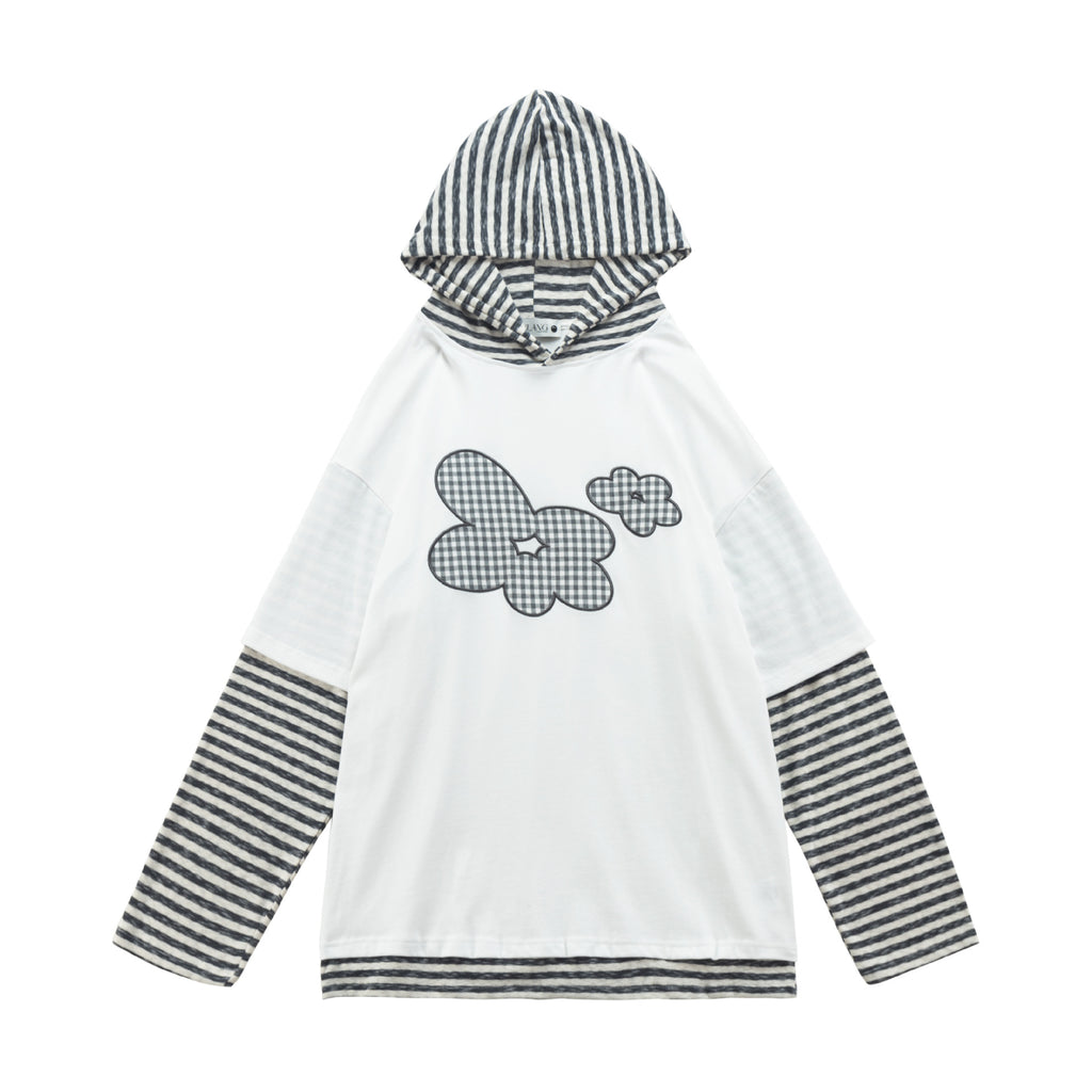 Retro Streifen-Hoodie mit Blumen-Stickerei