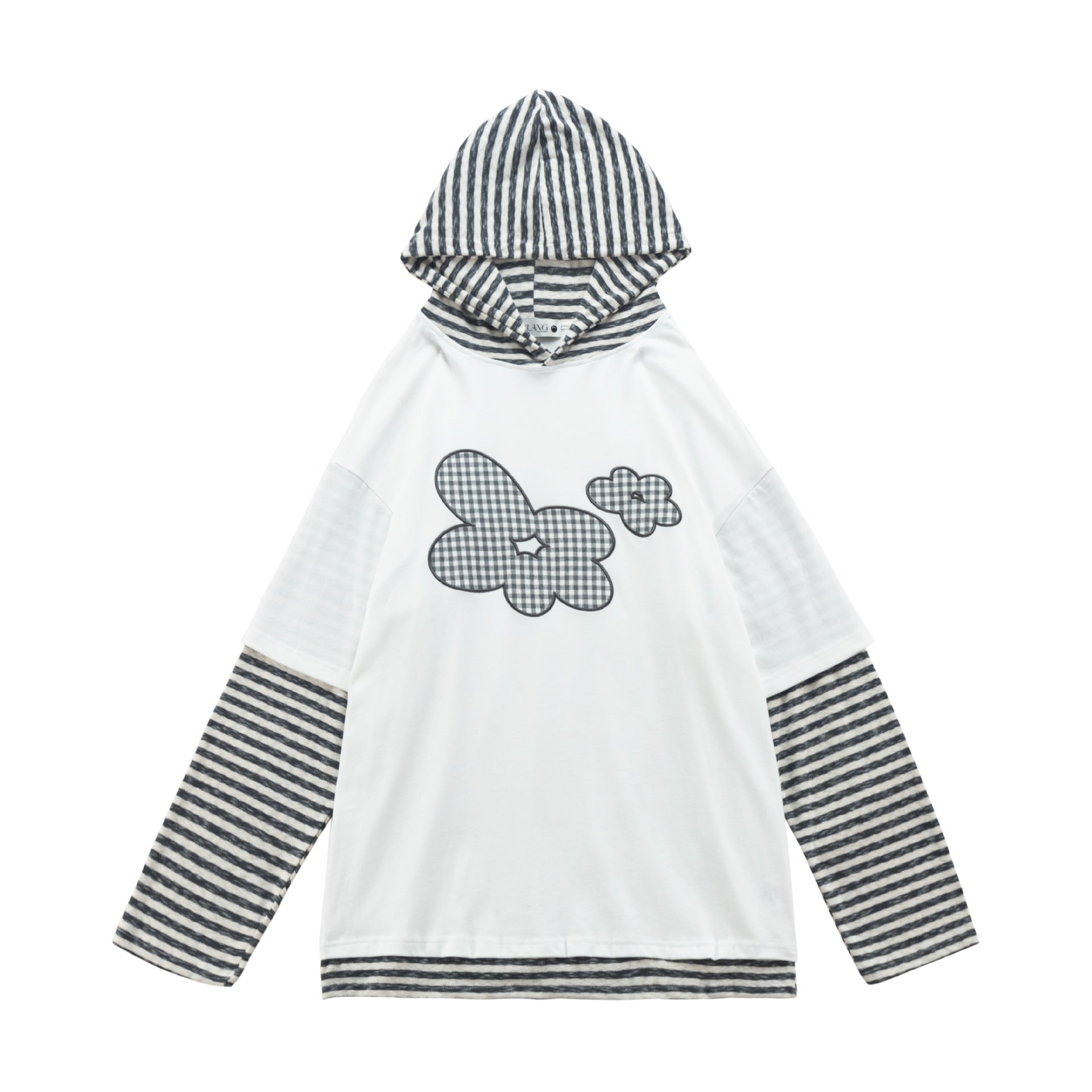 Retro Streifen-Hoodie mit Blumen-Stickerei