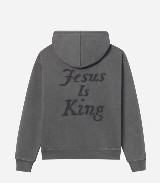 Grauer Distressed Hoodie mit überschnittenen Ärmeln – Ansicht 4