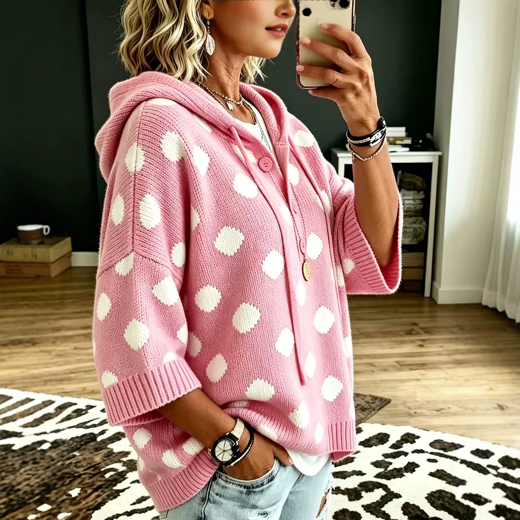 Elegante Polka-Dot-Bluse mit Kapuze
