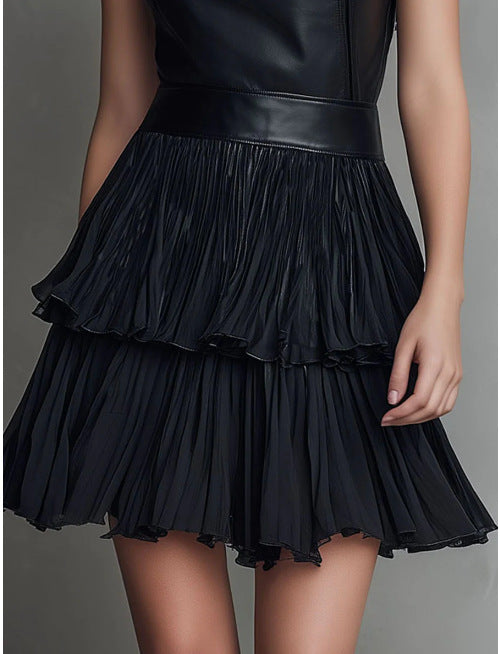 Elegantes Lederimitat-Kleid, doppellagig – Bild 8 | LuxeStyle