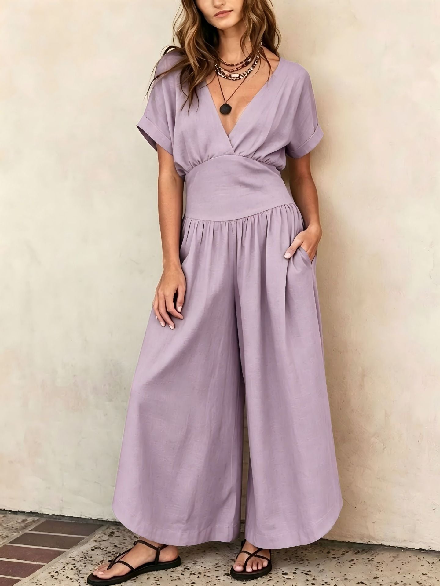 Eleganter V-Ausschnitt Jumpsuit für Damen
