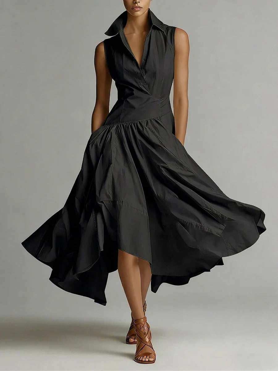 Ärmelloses Midikleid mit Hemdkragen