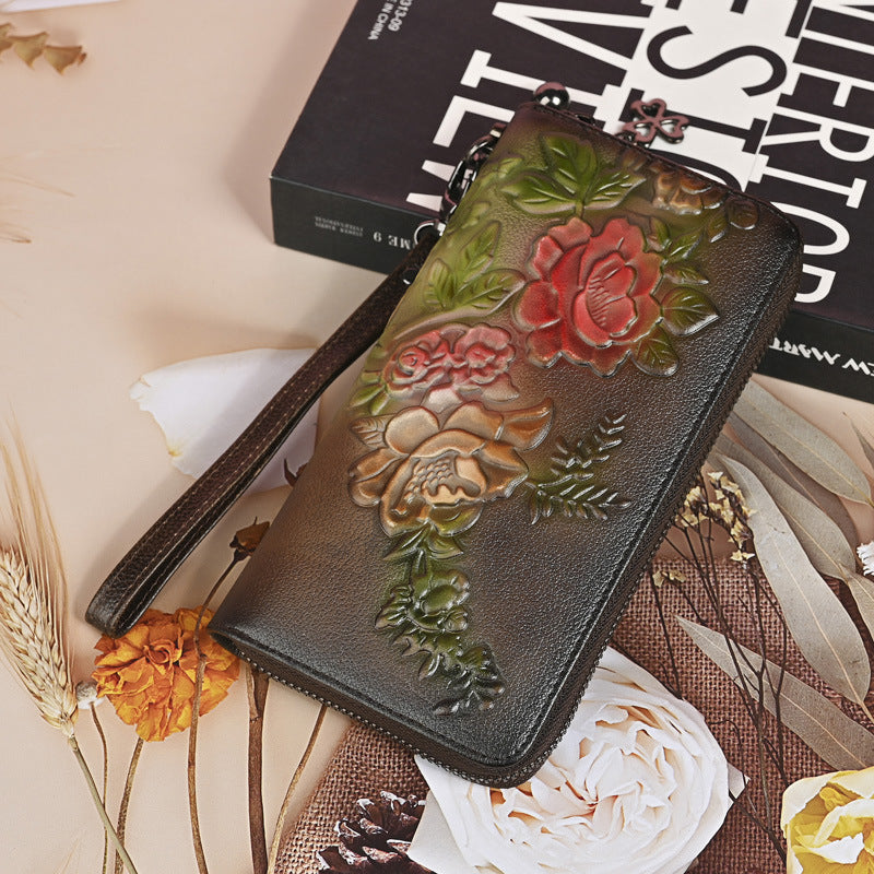Leder-Geldbörse mit Reissverschluss und Blumenfutter – Bild 4 | LuxeStyle