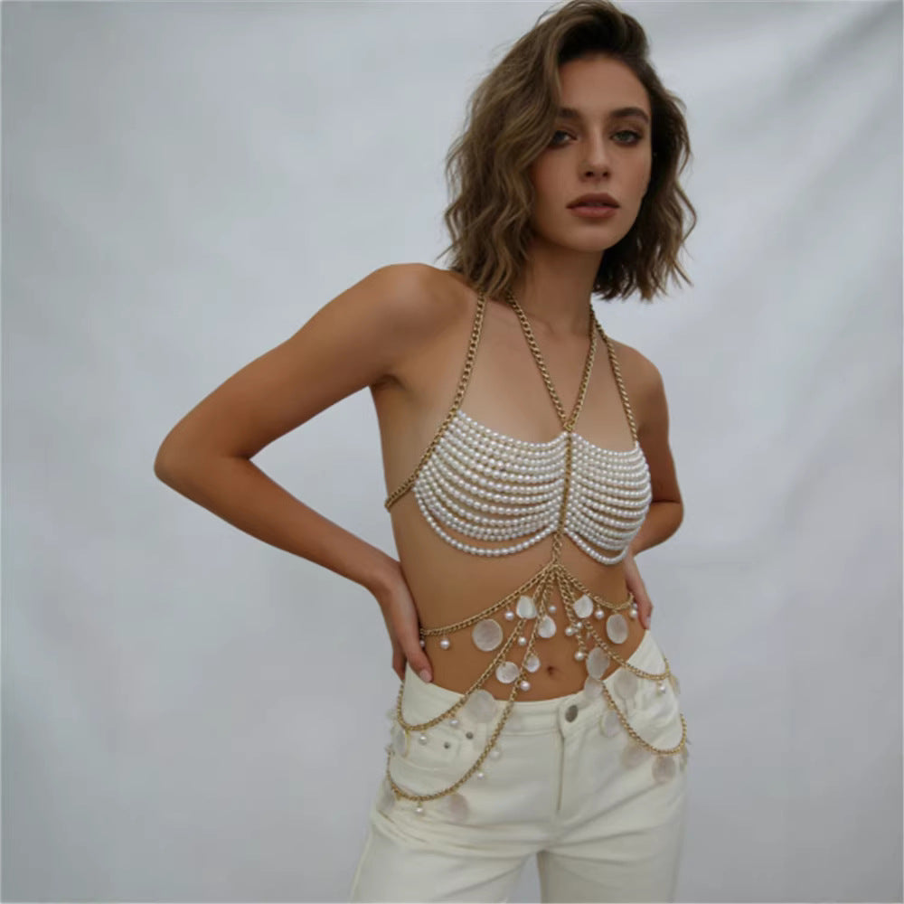 Perlen-Bodychain Neckholder-Top