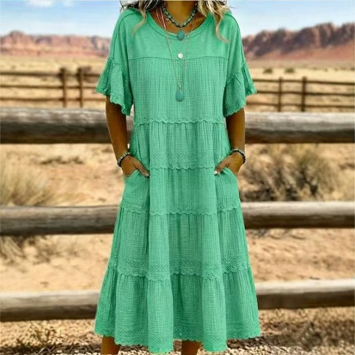 A-Linien Kleid mit Spitze und Rüschen – Bild 3 | LuxeStyle