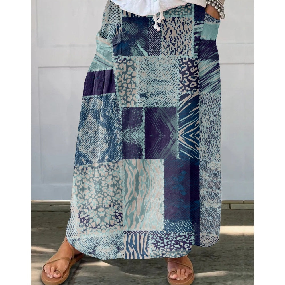 Damen Maxirock mit Print und Taschen