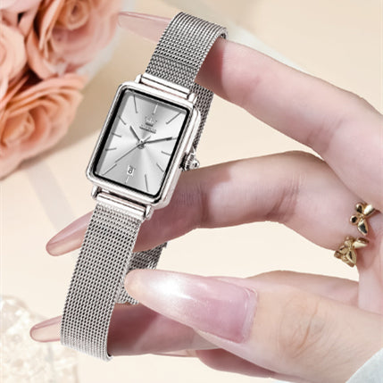 Ultraflache Quarzuhr für Damen mit Milanaise-Armband – Bild 3 | LuxeStyle