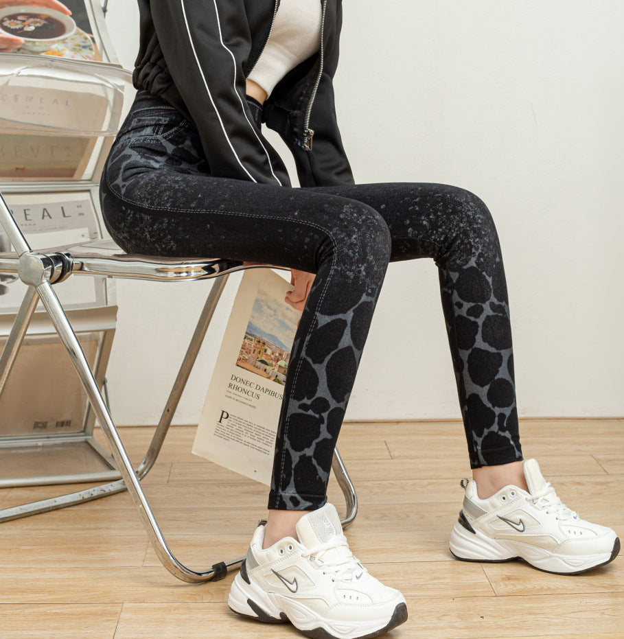 Leggings im Denim-Look mit Leopardenmuster