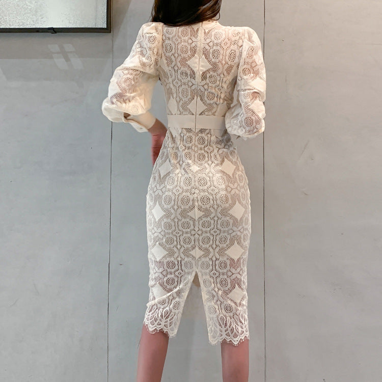 Eleganter Damenkleider mit 3D-Besatz und Lanternenärmeln