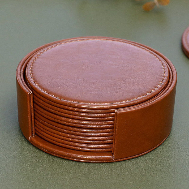 Leder-Untersetzer, 6er-Set, Braun