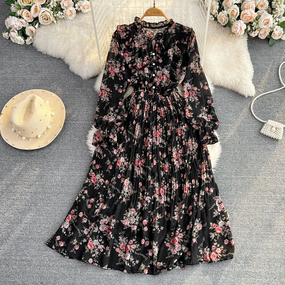 Chiffonkleid mit Blumenprint und Rüschen