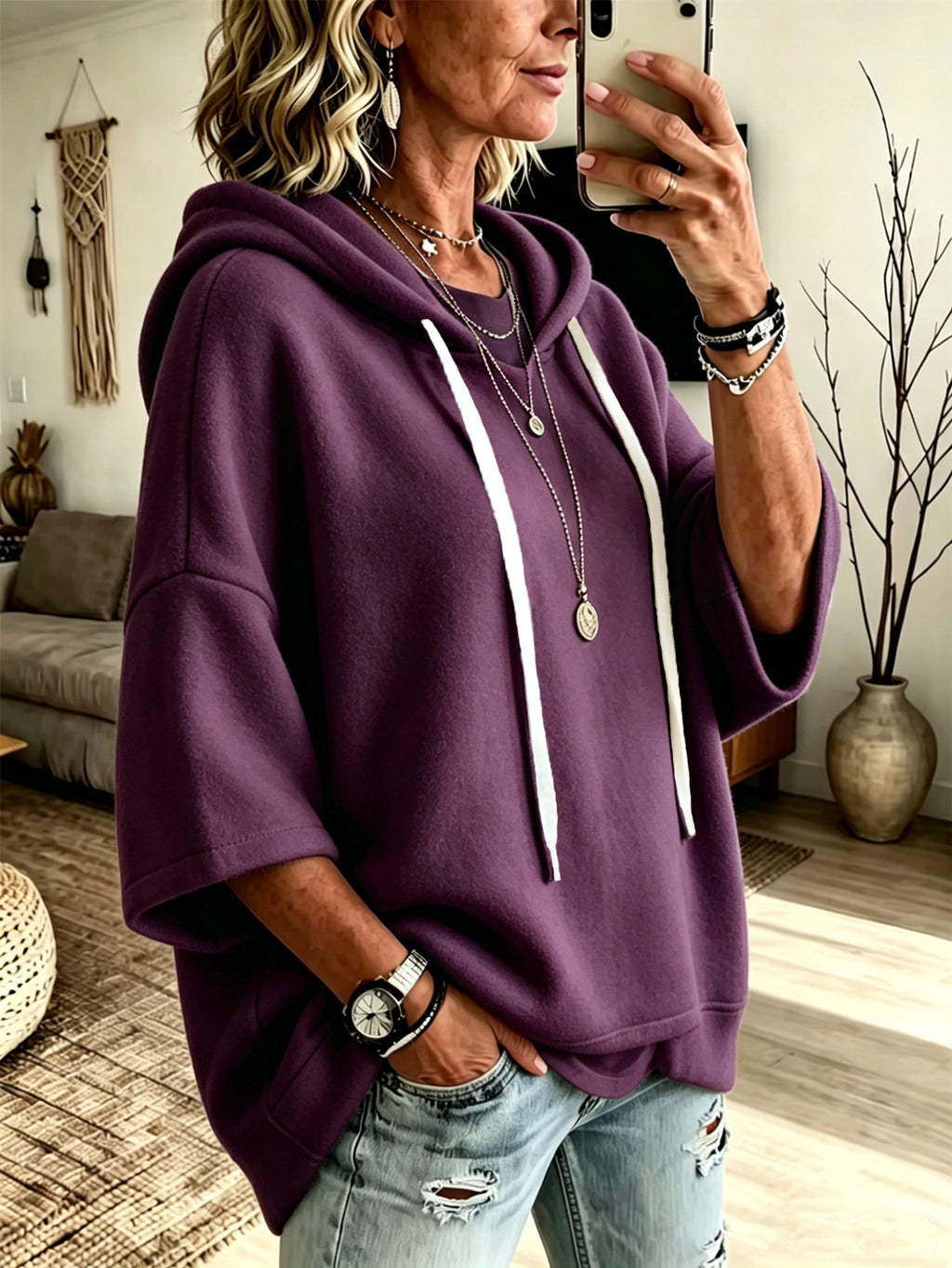 Kapuzenpullover mit 3/4-Ärmeln