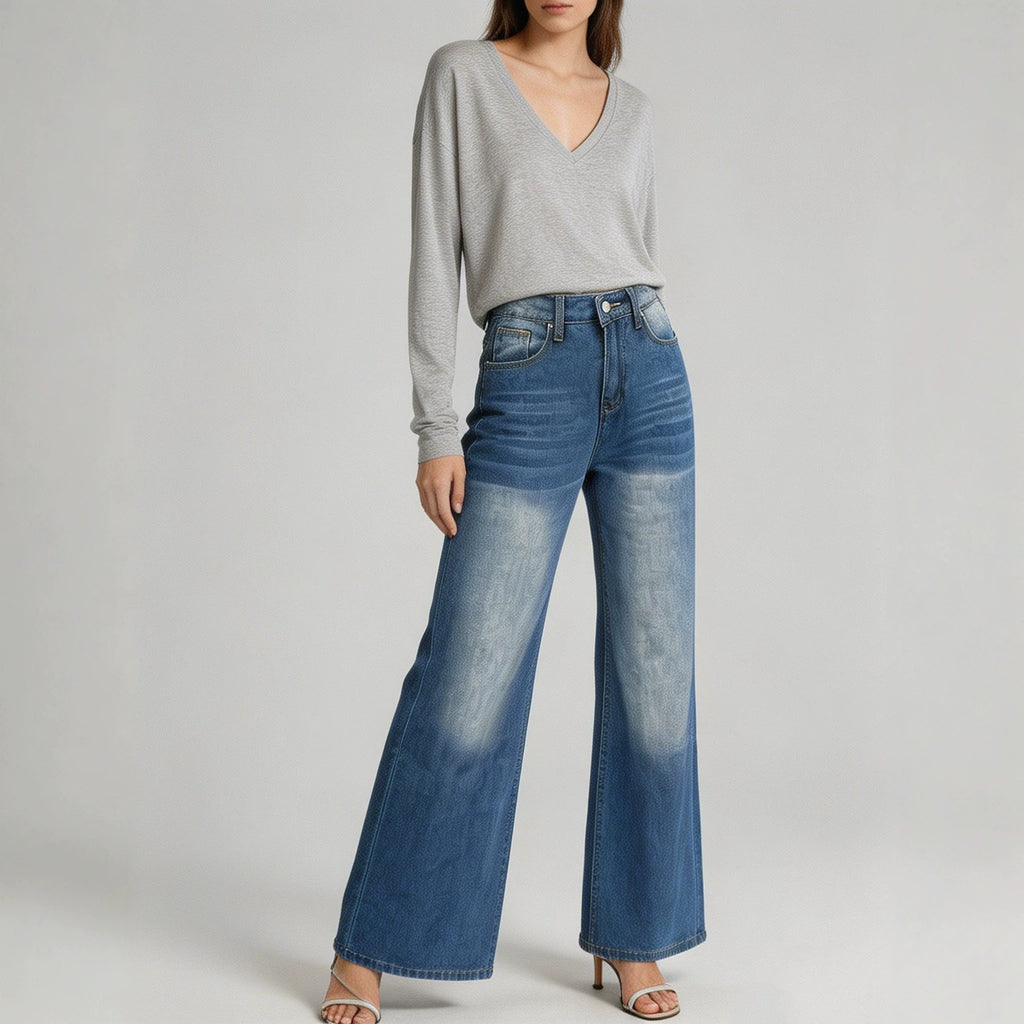 Washed Straight-Leg Commuter Jeans