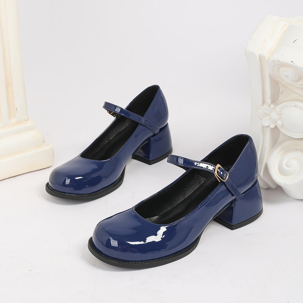 Elegante Preppy-Leder-Schuhe mit Chunky-Absatz