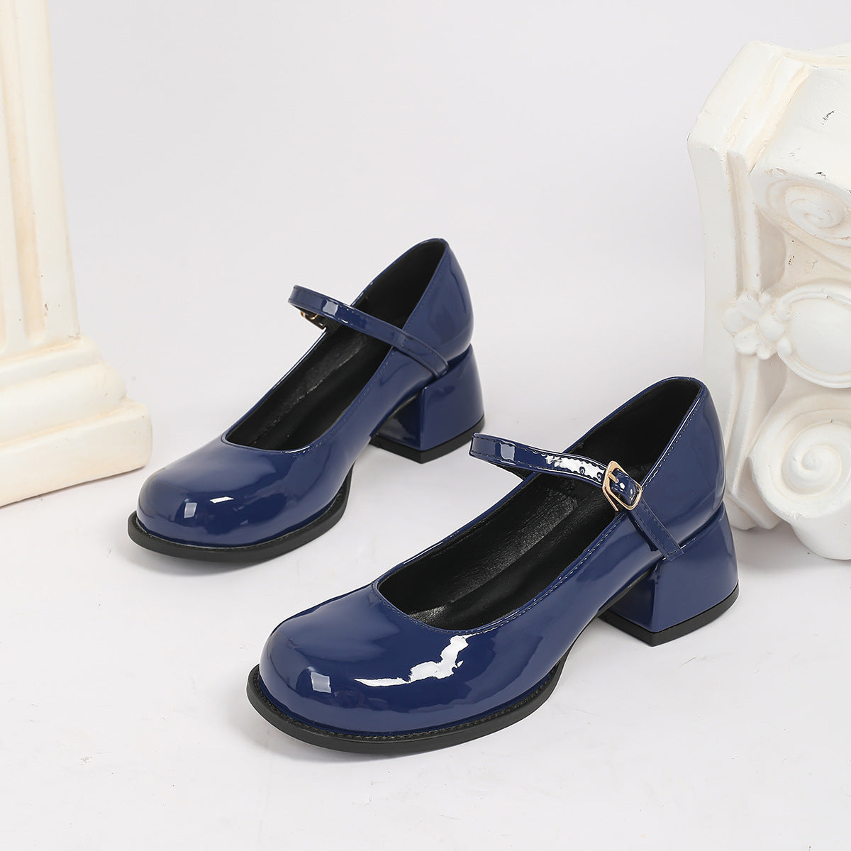 Elegante Preppy-Leder-Schuhe mit Chunky-Absatz
