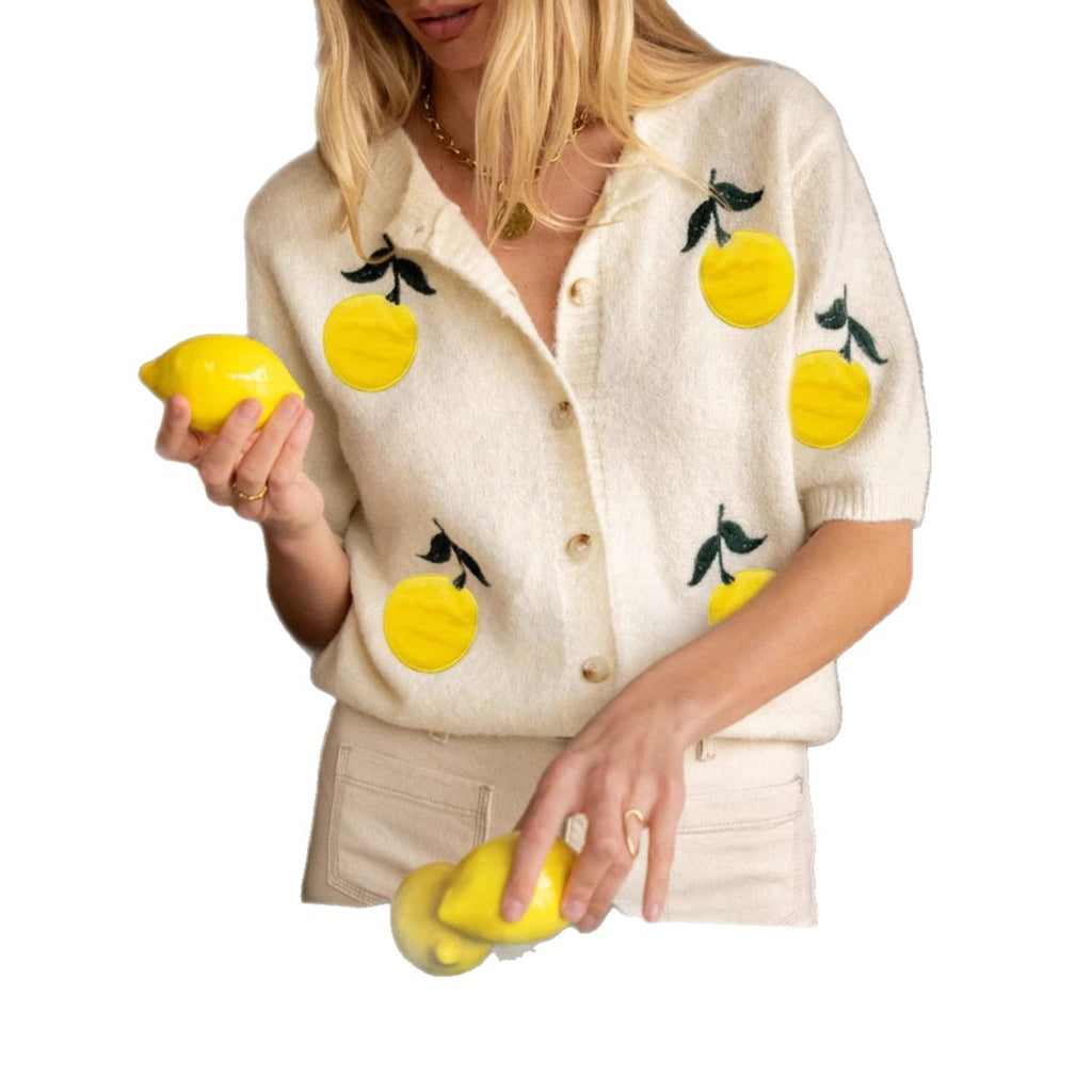 Strick-Cardigan mit Früchtemuster