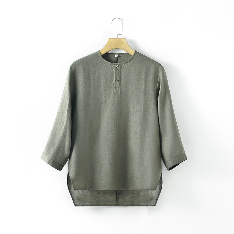Leinen-T-Shirt mit Rundhals und 3/4-Ärmeln – Bild 9 | LuxeStyle