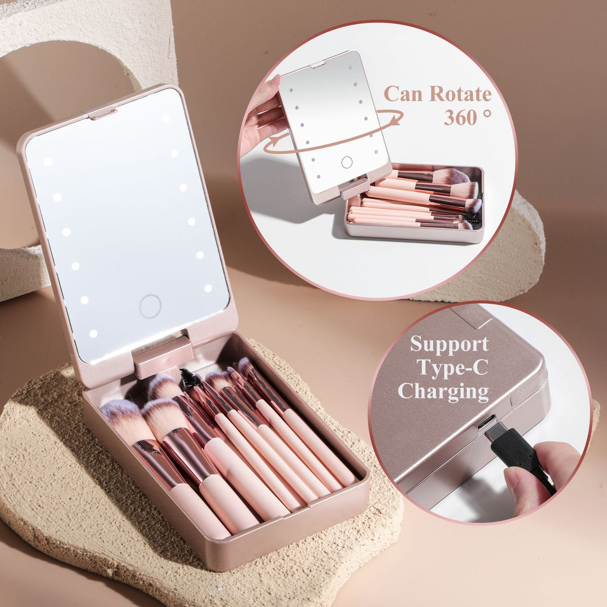 Makeup Pinsel-Set mit beleuchtetem Spiegel – Bild 2 | LuxeStyle