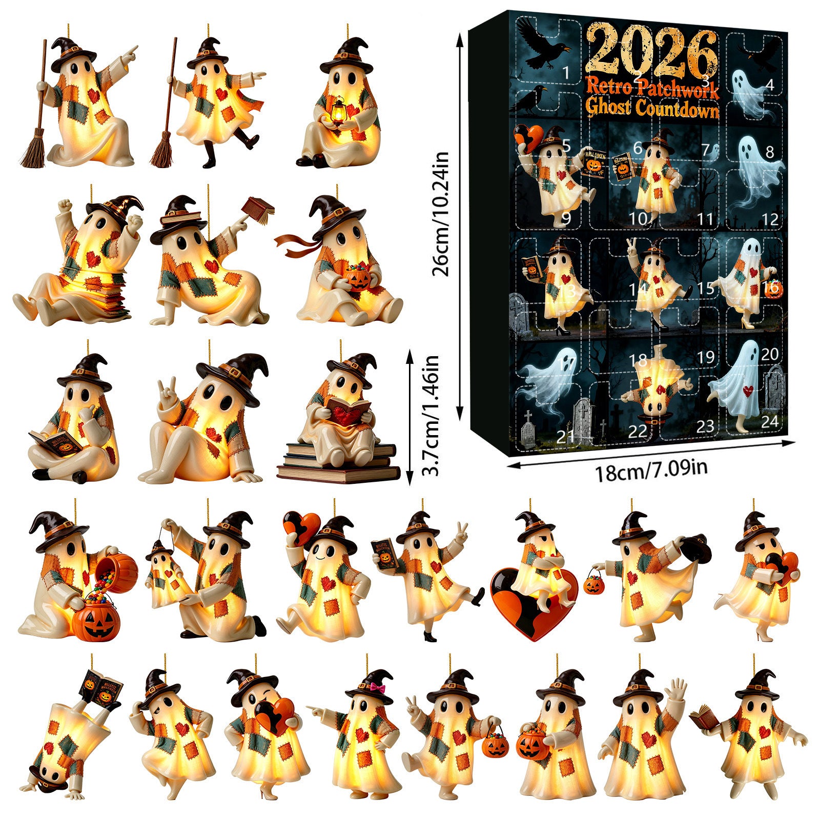 Retro Patchwork Geist Anhänger mit Halloween-Beleuchtung