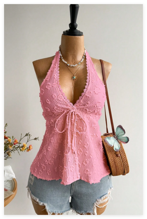 Neckholder Jacquard-Top mit V-Ausschnitt