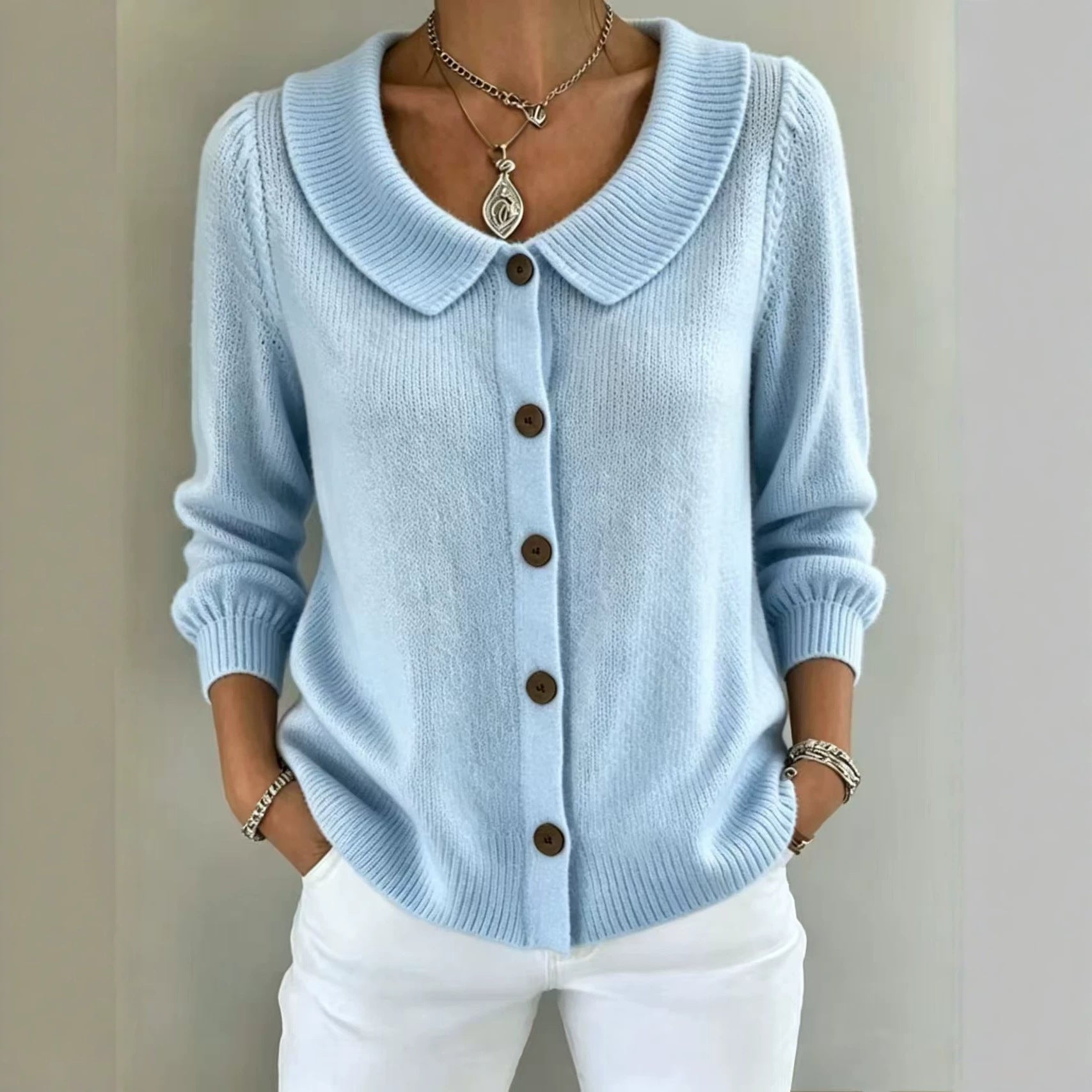 Damen Strickpullover mit Rollkragen und Knöpfen