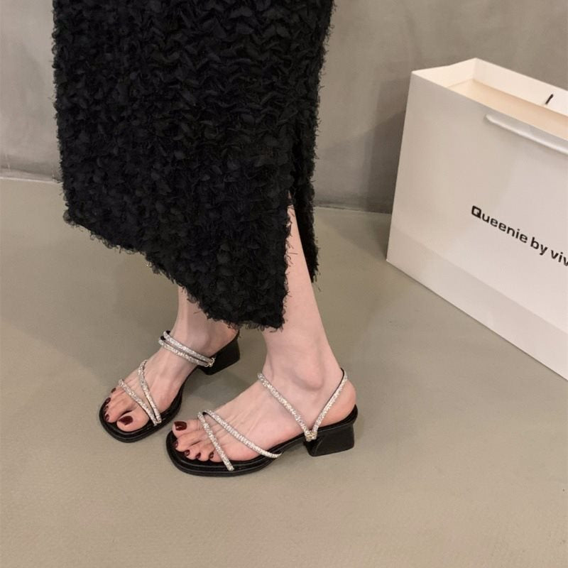 Rhinestone Riemchensandalen im French-Stil