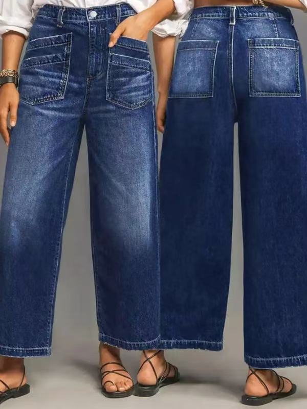 Retro Loose-Fit Wide-Leg Denim Jeans für Damen