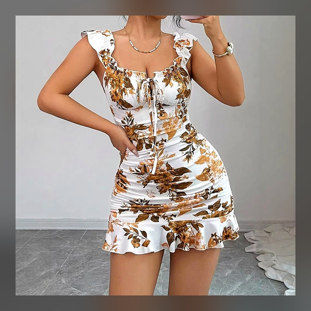 LuxeStyle-Edit · Floral-Sommerkleid «Marguerite» – Rüschen-Träger, figurbetont