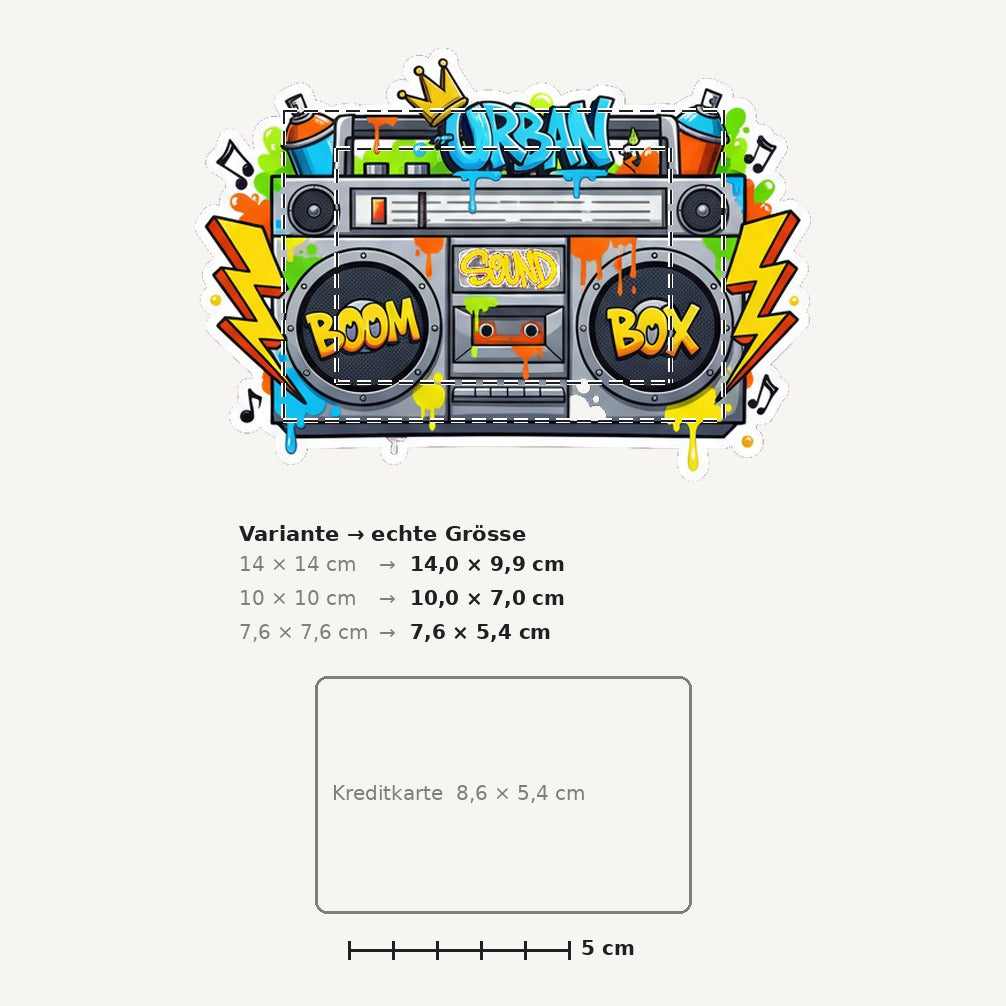 Grössenvergleich – Sticker «Boombox» · 1 Stück