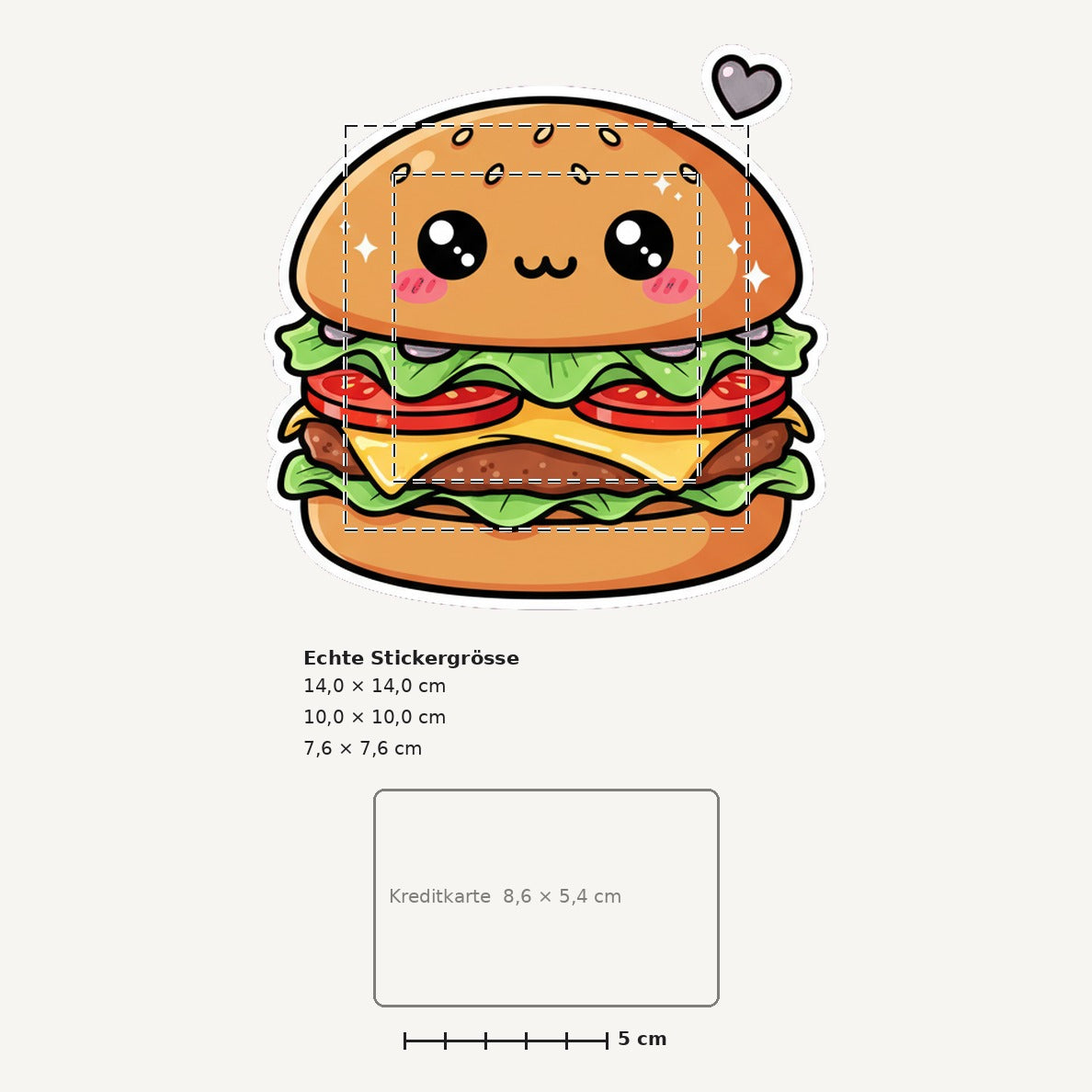 Grössenvergleich – Sticker «Burger» · 1 Stück