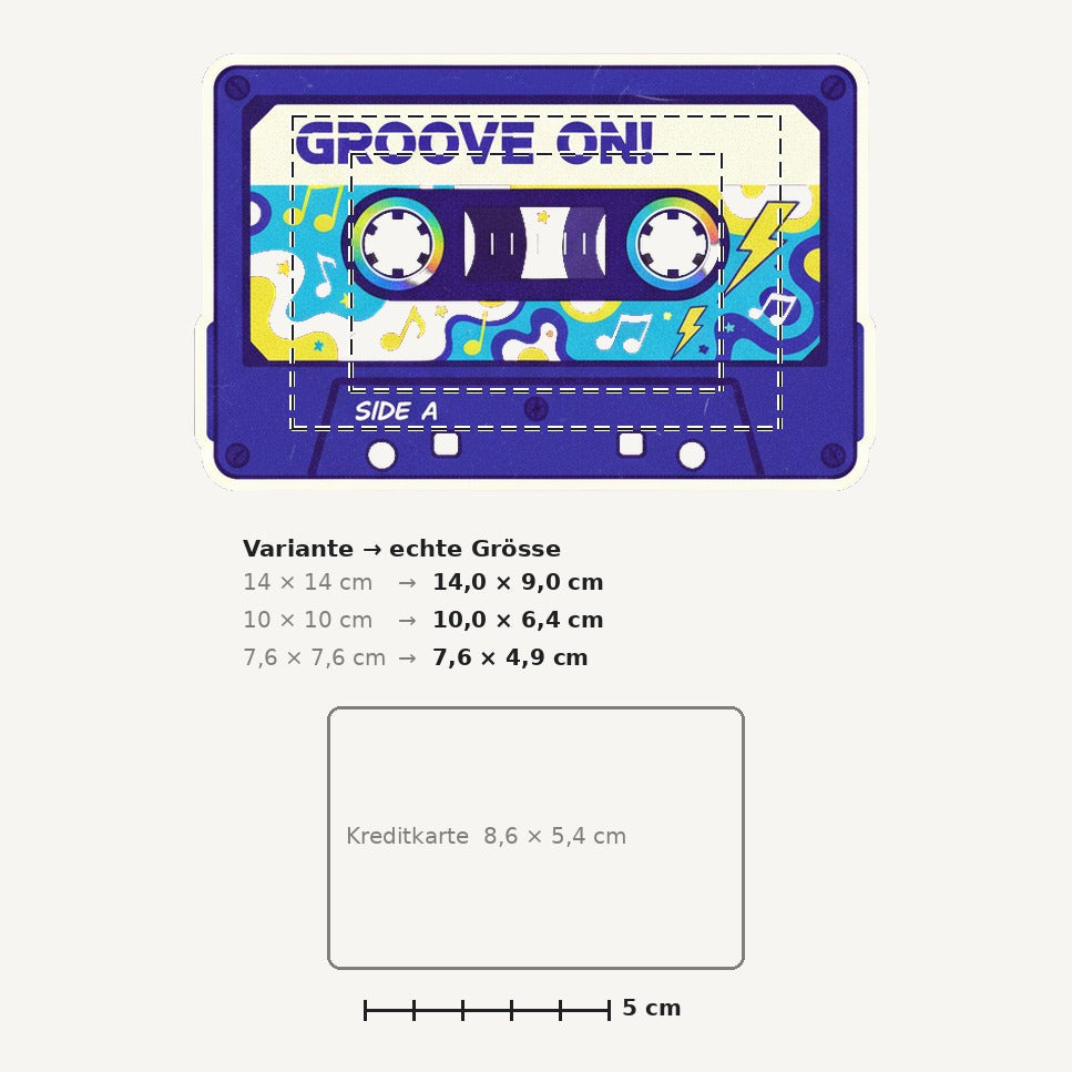 Grössenvergleich – Sticker «Cassette Tape» · 1 Stück