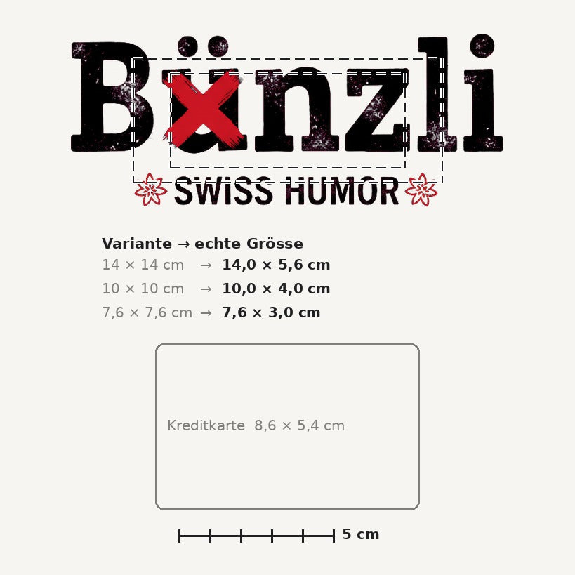 Grössenvergleich – Sticker «Ch Buenzli» · 1 Stück