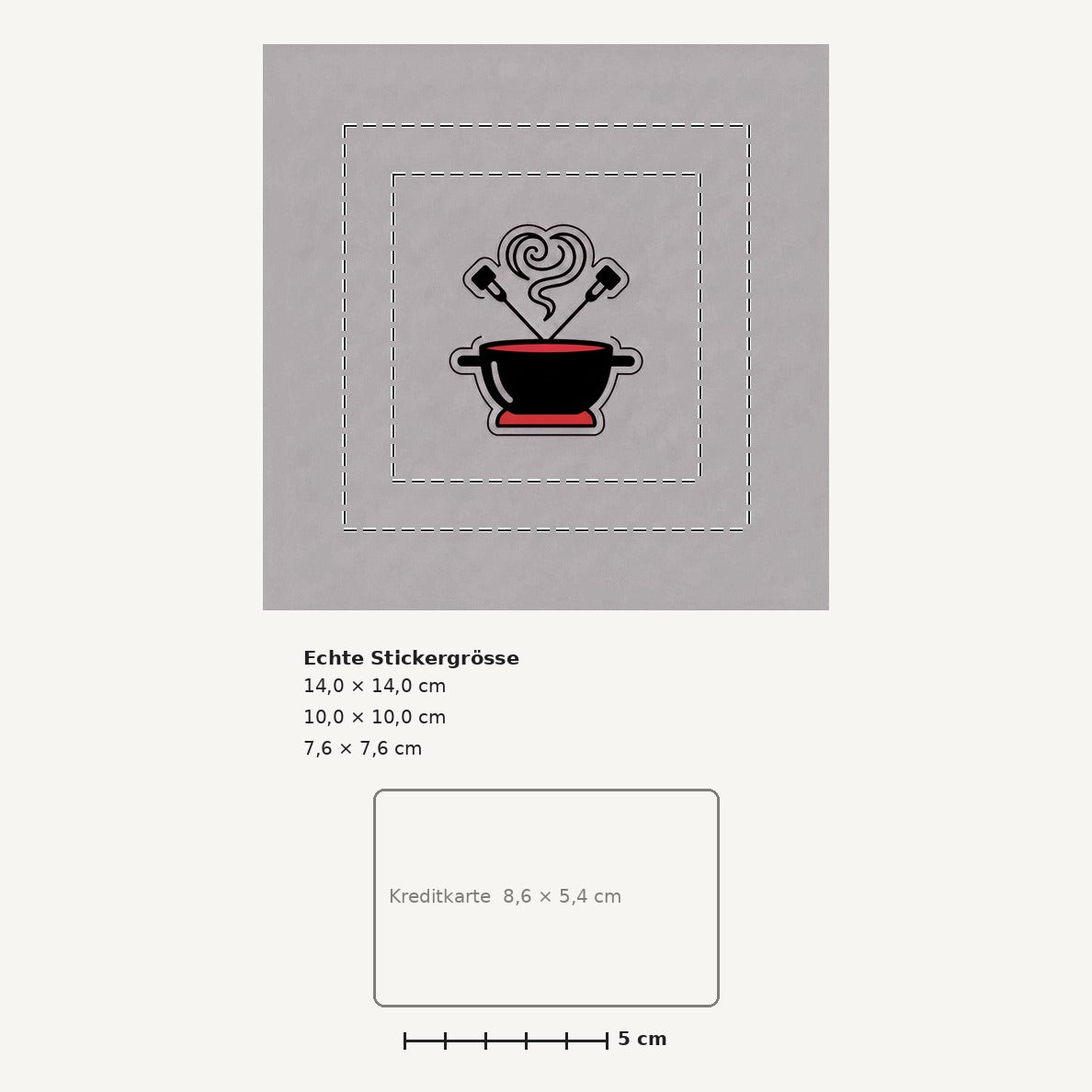 Grössenvergleich – Sticker «Ch Fondue Caquelon» · 1 Stück