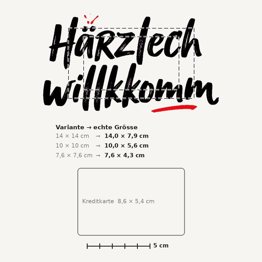 Grössenvergleich – Sticker «Ch Haerzlech» · 1 Stück