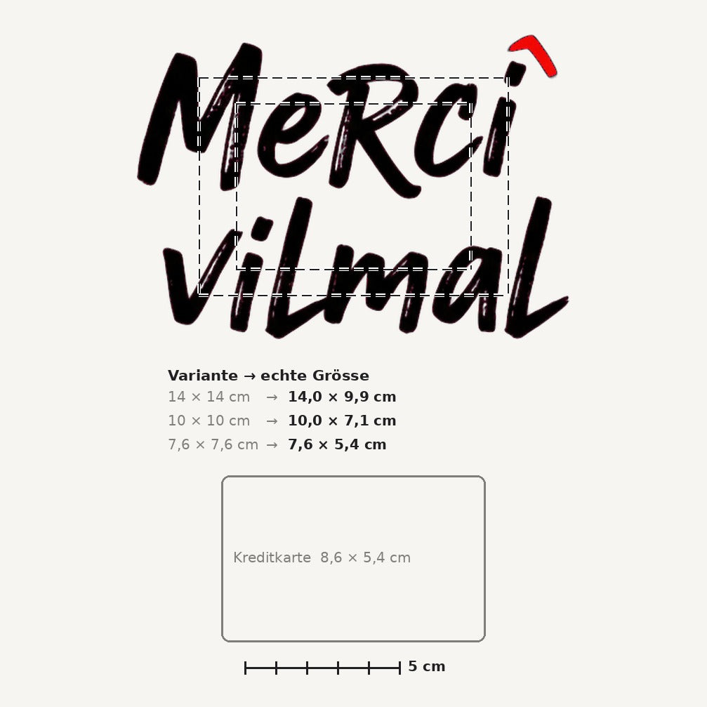 Grössenvergleich – Schweiz-Sticker «Merci vilmal» · 1 Stück