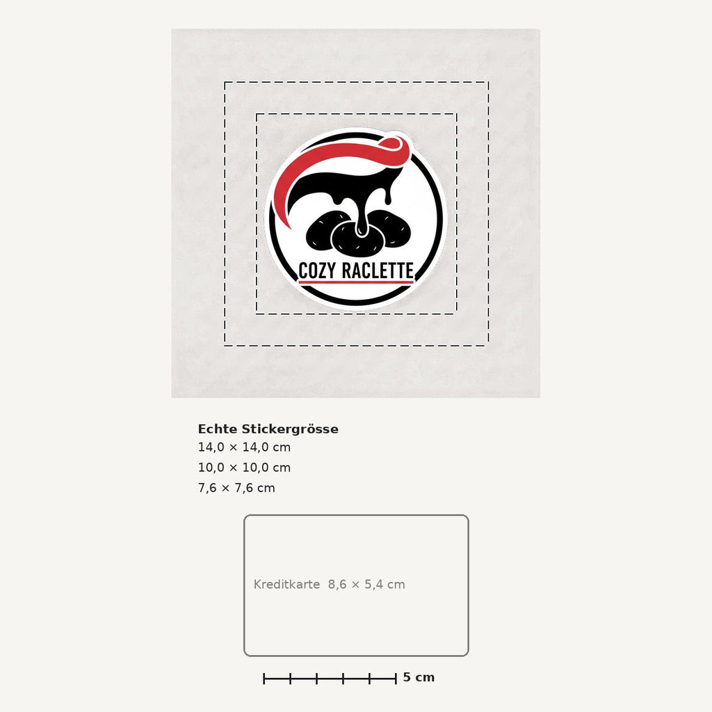 Grössenvergleich – Schweiz-Sticker «Raclette» · 1 Stück